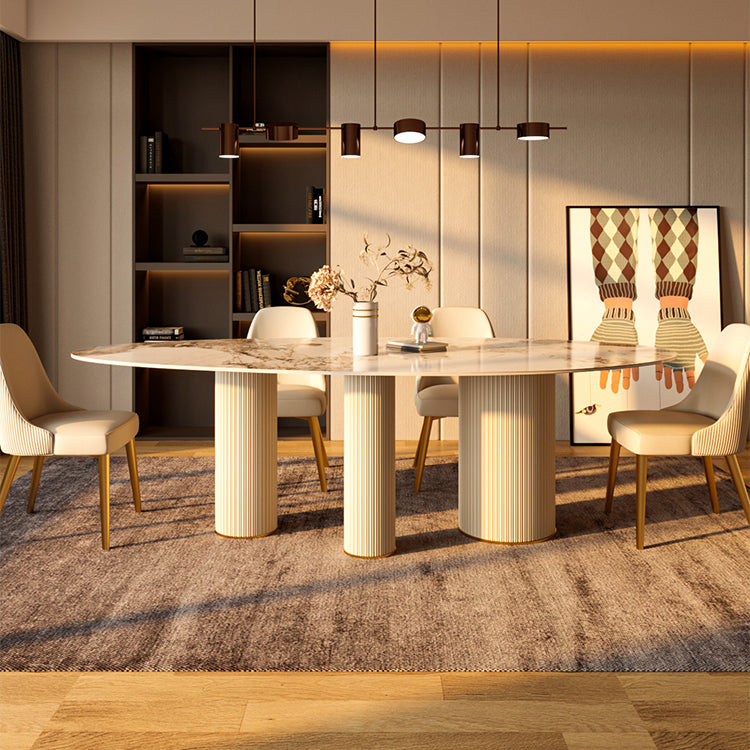 Metaal traditionele luxe ovale eettafel gesinterde stenen tafel met witte benen