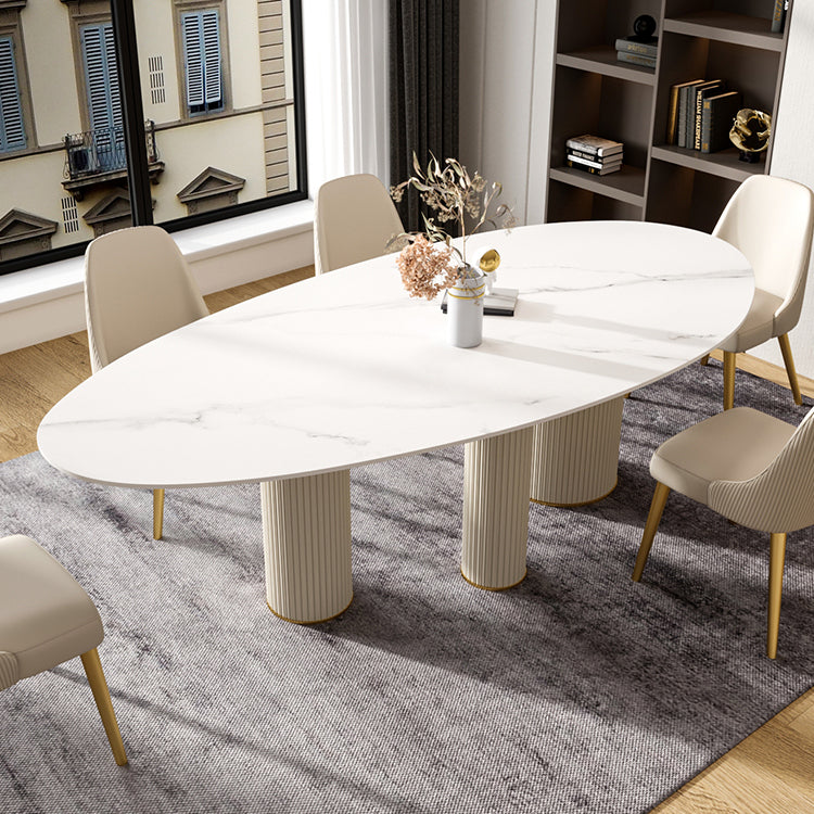 Metaal traditionele luxe ovale eettafel gesinterde stenen tafel met witte benen