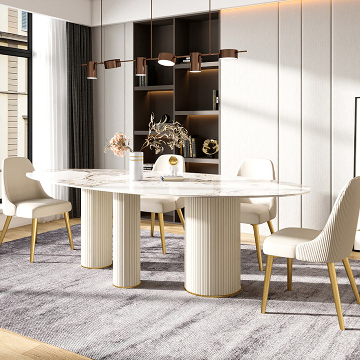 Metaal traditionele luxe ovale eettafel gesinterde stenen tafel met witte benen
