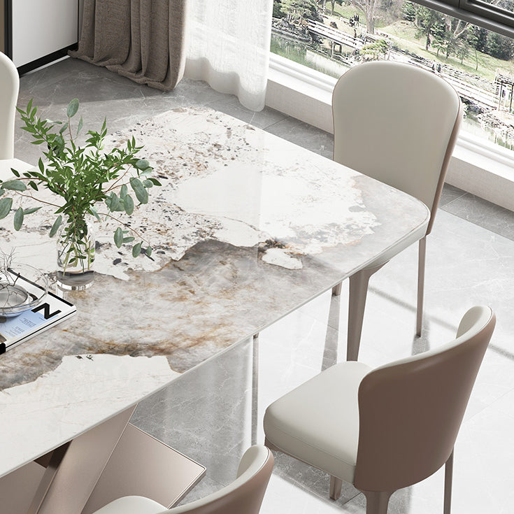 Metal Traditional Luxury Rectangular Dining Table Sintered Stone Table with Pedestal