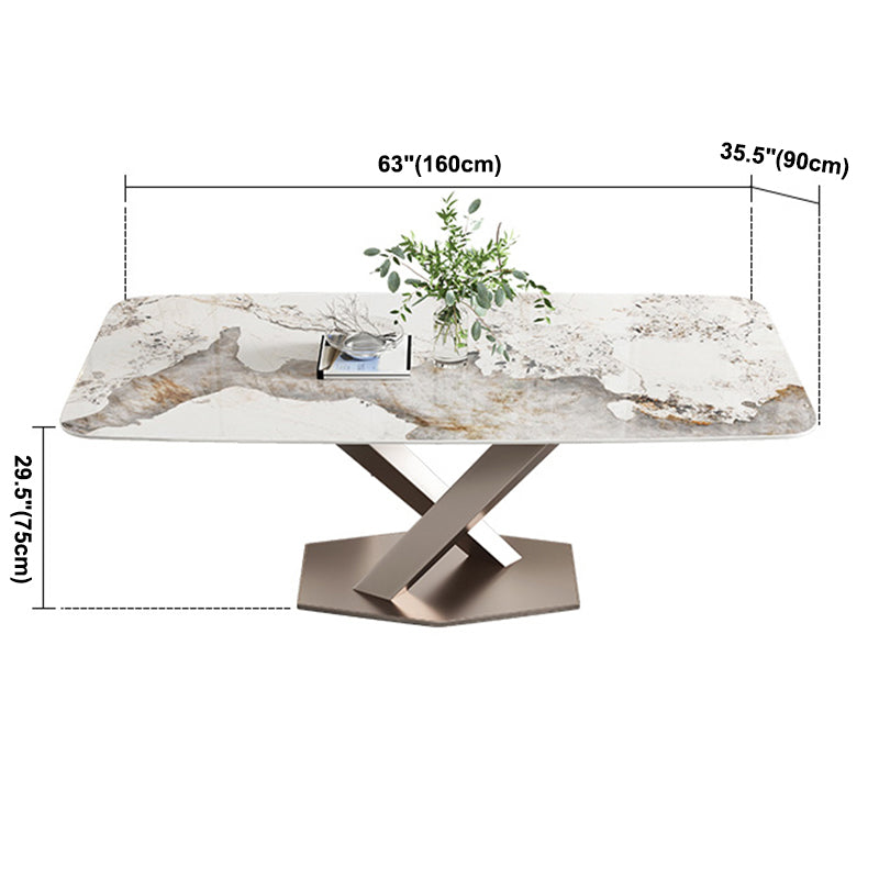 Metal Traditional Luxury Rectangular Dining Table Sintered Stone Table with Pedestal