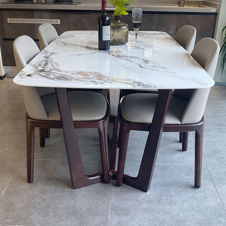 Mesa de comedor estándar rectangular de piedra sinterizada blanca industrial para cocina