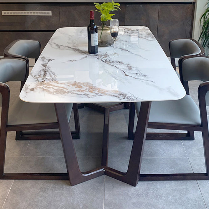 Mesa de comedor estándar rectangular de piedra sinterizada blanca industrial para cocina
