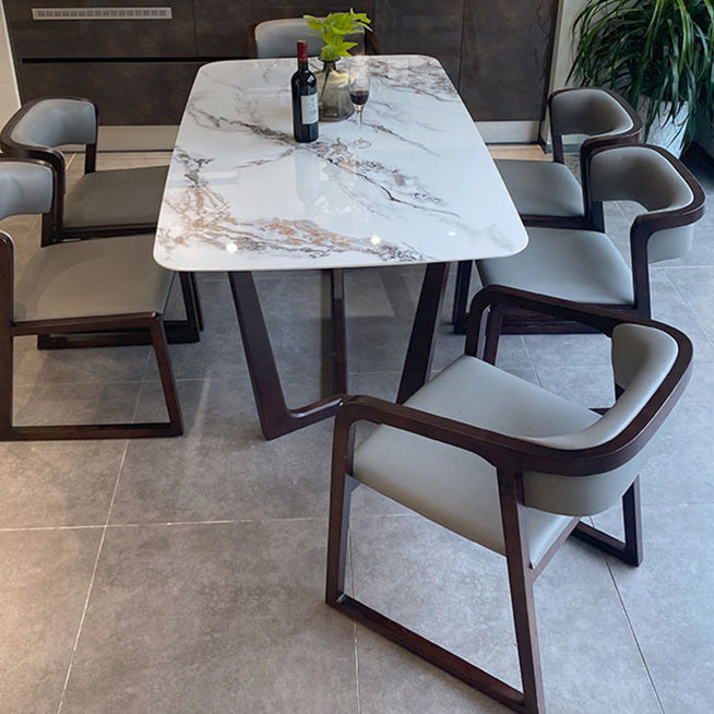 Mesa de comedor estándar rectangular de piedra sinterizada blanca industrial para cocina