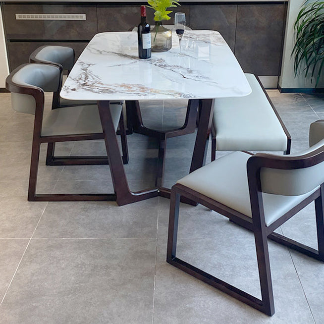Mesa de comedor estándar rectangular de piedra sinterizada blanca industrial para cocina