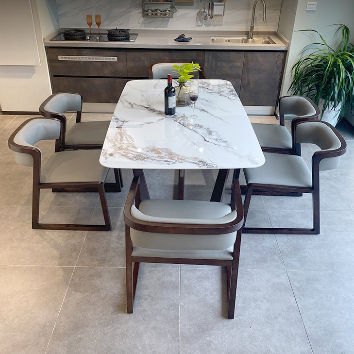 Mesa de comedor estándar rectangular de piedra sinterizada blanca industrial para cocina