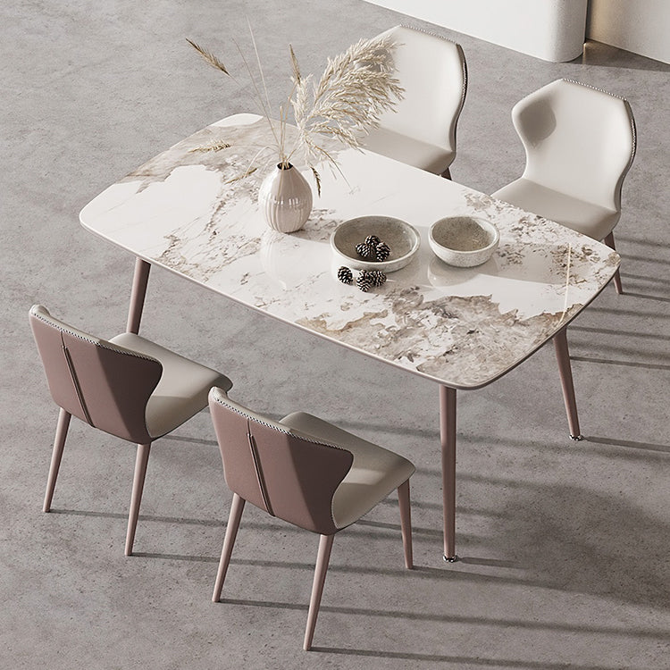 Metal Traditional Luxury Rectangle Dining Table Sintered Stone Top Table with 4 Legs