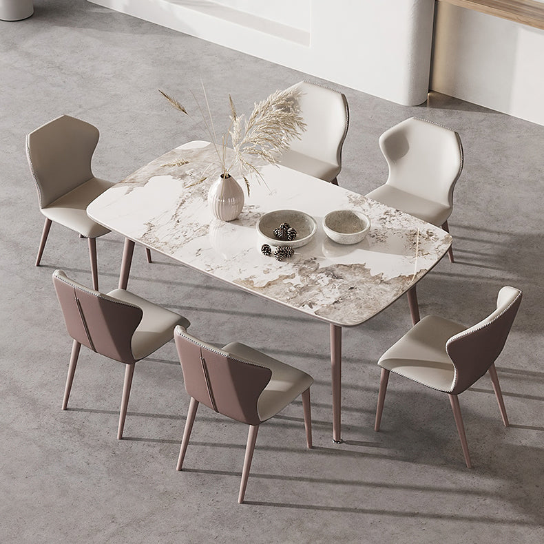 Metal Traditional Luxury Rectangle Dining Table Sintered Stone Top Table with 4 Legs