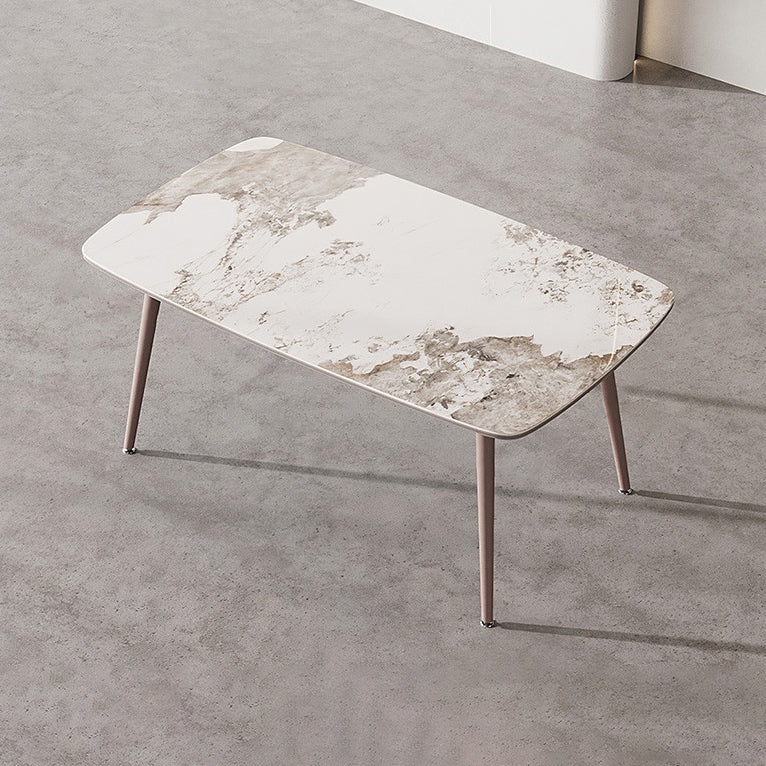 Metal Traditional Luxury Rectangle Dining Table Sintered Stone Top Table with 4 Legs
