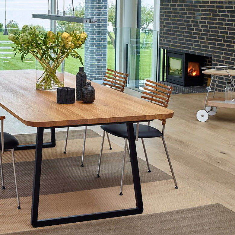 Rectangle Shape Industrial Dining Table Wood Color Fixed Table with Solid Wood