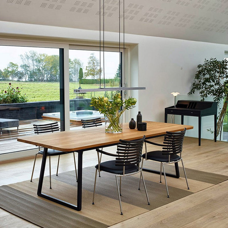 Rectangle Shape Industrial Dining Table Wood Color Fixed Table with Solid Wood