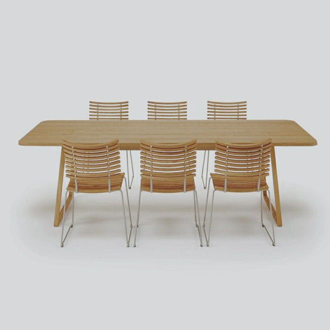 Rectangle Wood Color Dining Table Solid Wood Table Minimalist with Double Pedestal