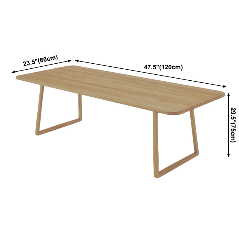Rectangle Wood Color Dining Table Solid Wood Table Minimalist with Double Pedestal