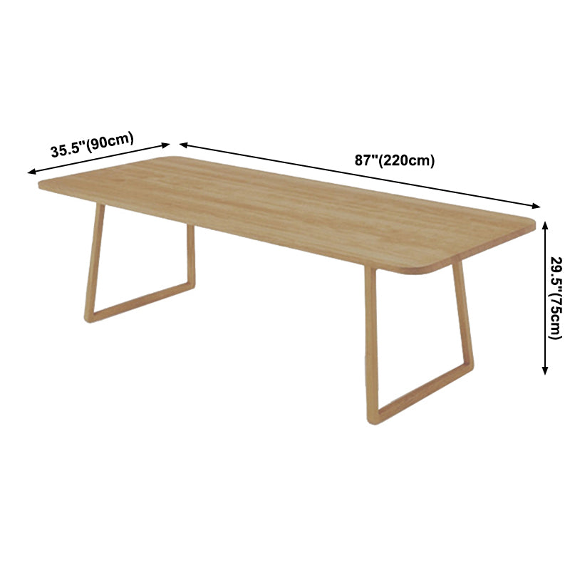 Rectangle Wood Color Dining Table Solid Wood Table Minimalist with Double Pedestal