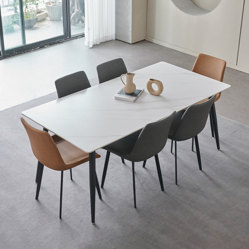 Mesa de comedor de piedra sinterizada, mesa rectangular con base de acero al carbono de 4 patas para el hogar