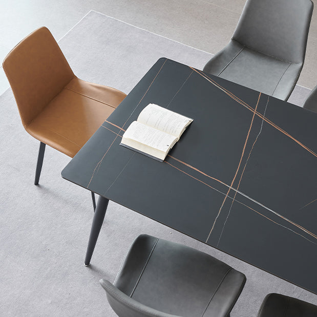 Mesa de comedor de piedra sinterizada, mesa rectangular con base de acero al carbono de 4 patas para el hogar