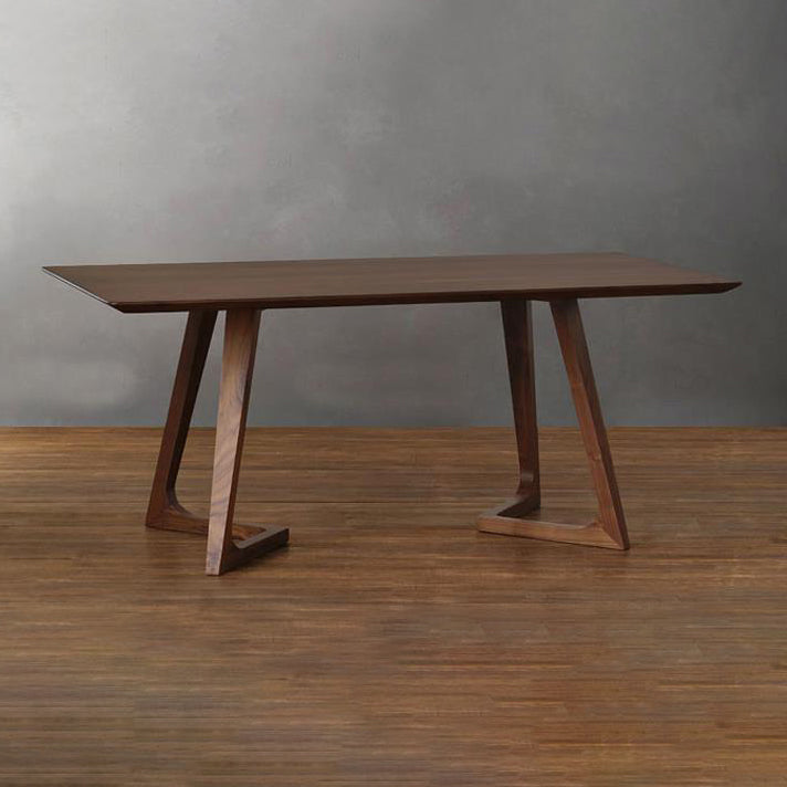 Moderne stijl rechthoek eettafel vast hout dubbele voetstukbasetafel voor huisgebruik