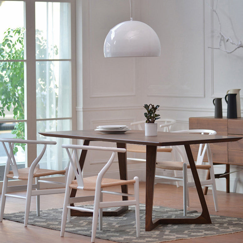 Moderne stijl rechthoek eettafel vast hout dubbele voetstukbasetafel voor huisgebruik