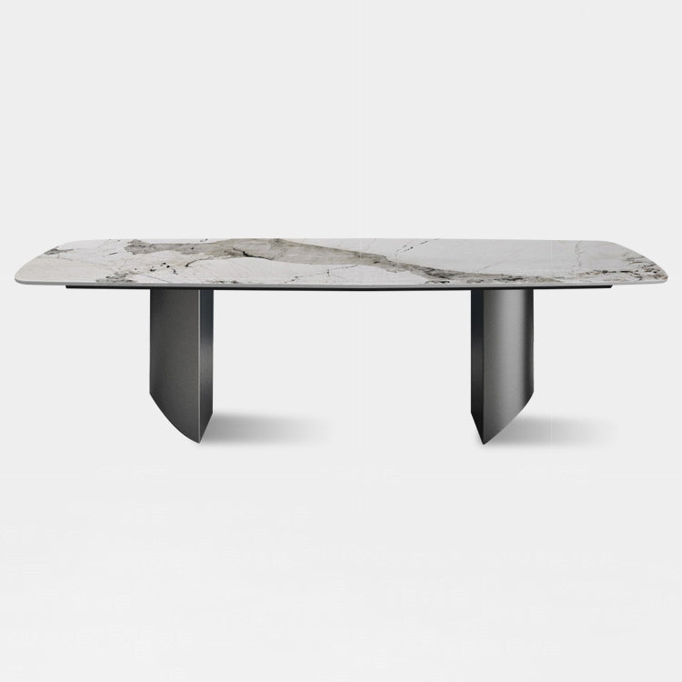 Table de salle à manger rectangulaire Simplicity Table en pierre frittée avec double piédestal