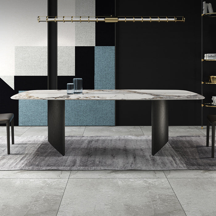 Table de salle à manger rectangulaire Simplicity Table en pierre frittée avec double piédestal