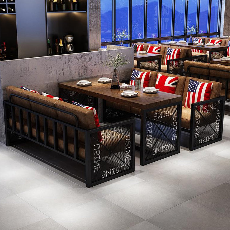 Mesa de comedor industrial Mesa de madera maciza con base de caballete negra para comedor