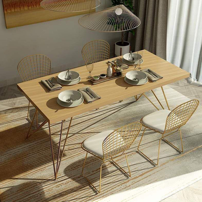 Traditional Luxury Rectangle Dining Room Table Pine Solid Wood Table with 4 Metal Legs
