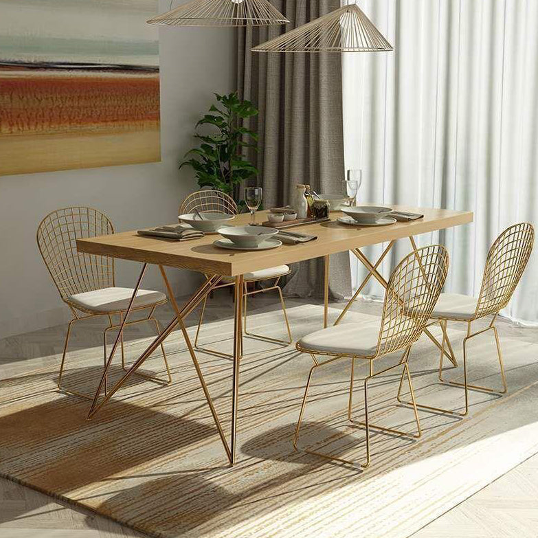 Traditional Luxury Rectangle Dining Room Table Pine Solid Wood Table with 4 Metal Legs