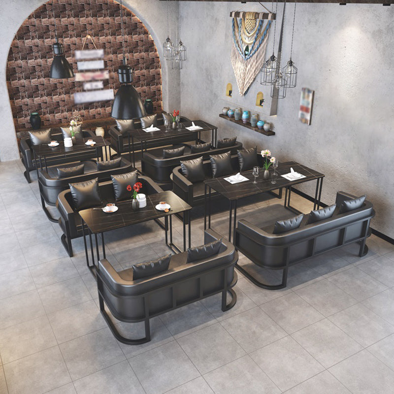 Industrieller Esstisch gesinterte Steintisch mit doppelter Metallpodest für Esszimmer