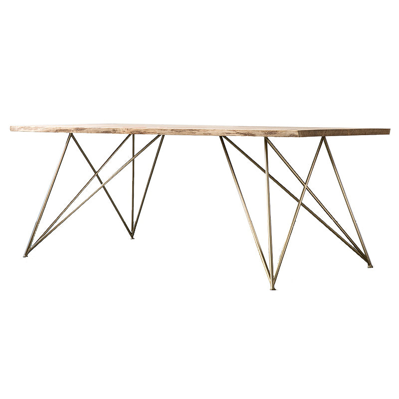 Mesa de comedor rectangular de lujo tradicional mesa de madera maciza con 4 patas de metal
