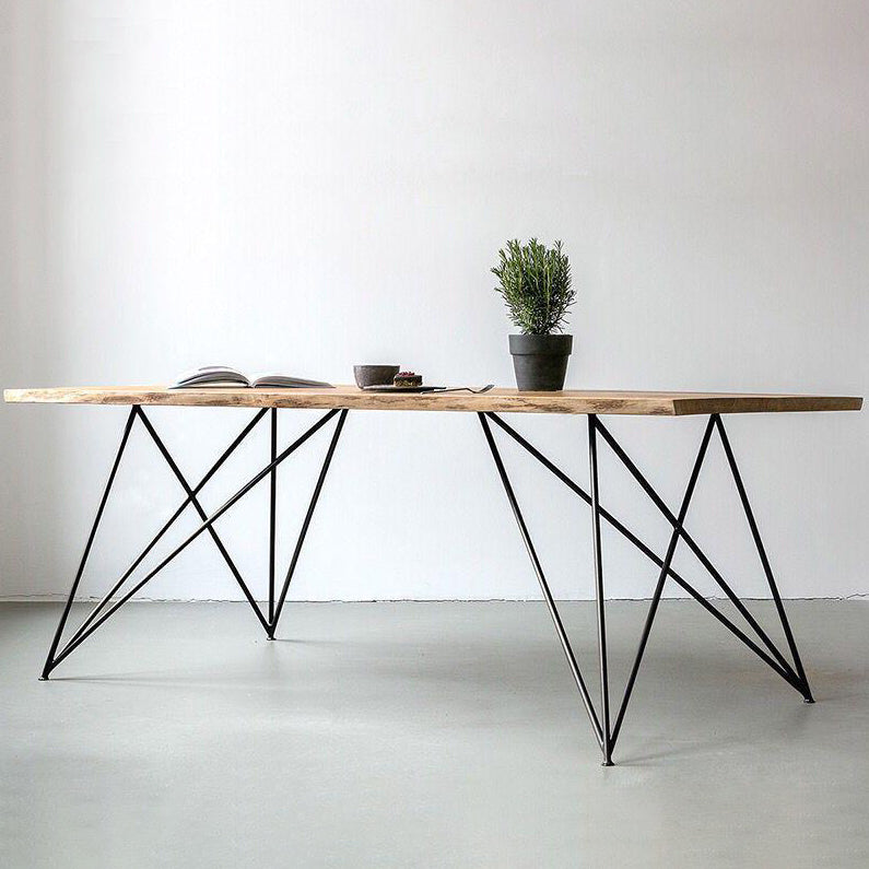 Mesa de comedor rectangular de lujo tradicional mesa de madera maciza con 4 patas de metal