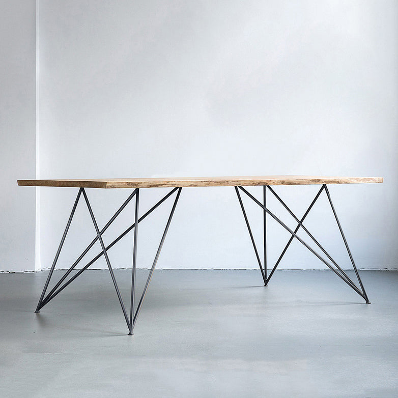 Mesa de comedor rectangular de lujo tradicional mesa de madera maciza con 4 patas de metal