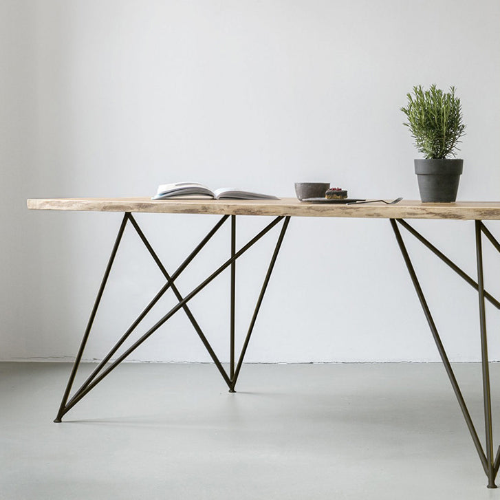 Mesa de comedor rectangular de lujo tradicional mesa de madera maciza con 4 patas de metal