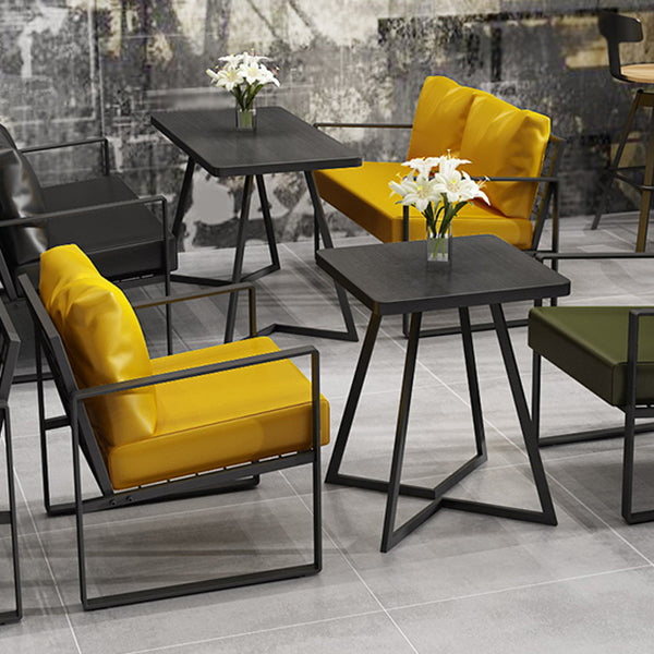 Industrial Dining Table Double Metal Pedestal Table with Black Tabletop for Dining Room