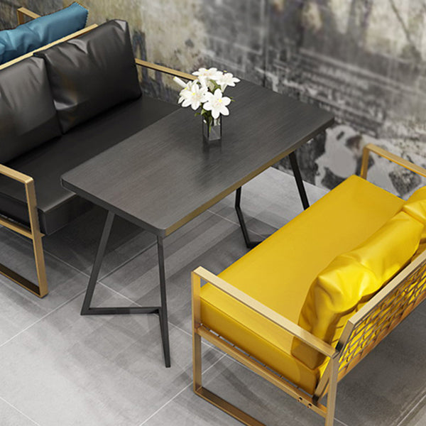 Industrial Dining Table Double Metal Pedestal Table with Black Tabletop for Dining Room
