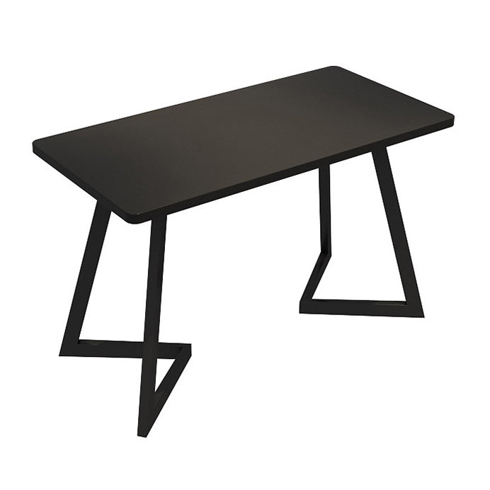 Industrial Dining Table Double Metal Pedestal Table with Black Tabletop for Dining Room