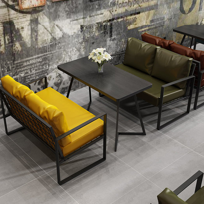 Industrial Dining Table Double Metal Pedestal Table with Black Tabletop for Dining Room