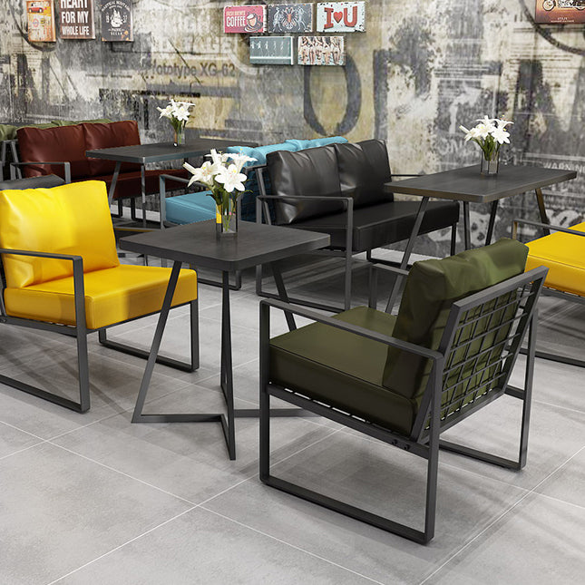 Industrial Dining Table Double Metal Pedestal Table with Black Tabletop for Dining Room