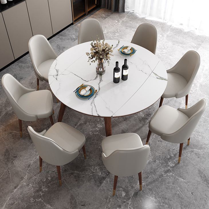 Table à manger ronde extensible table de pierre fritrée réglable moderne avec en bois 4 jambes