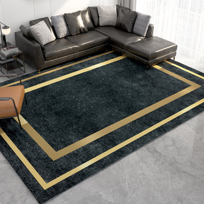 Rapis moderne noir Polyester à rayures Rapis intérieur Tapis de support sans glissement pour le salon