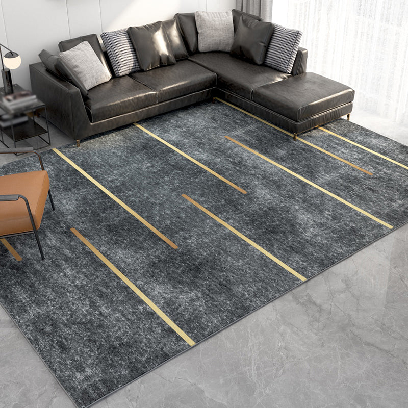 Rapis moderne noir Polyester à rayures Rapis intérieur Tapis de support sans glissement pour le salon