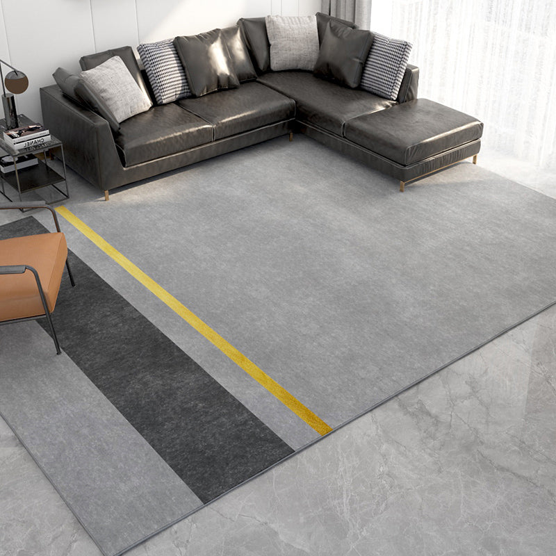 Rapis moderne noir Polyester à rayures Rapis intérieur Tapis de support sans glissement pour le salon