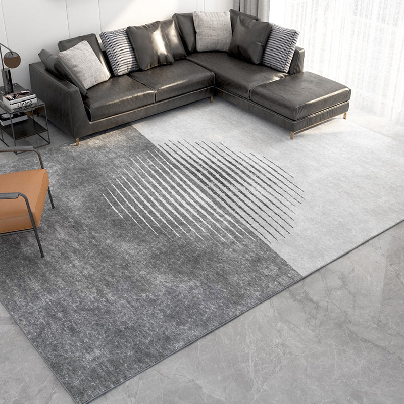 Black Modern Rug Polyester Striped Indoor Rug Non-Slip Backing Rug for Living Room