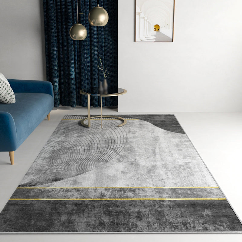 Light Grey Modern Rug Polyester Graphic Indoor Rug Non-Slip Backing Rug for Darwing Room