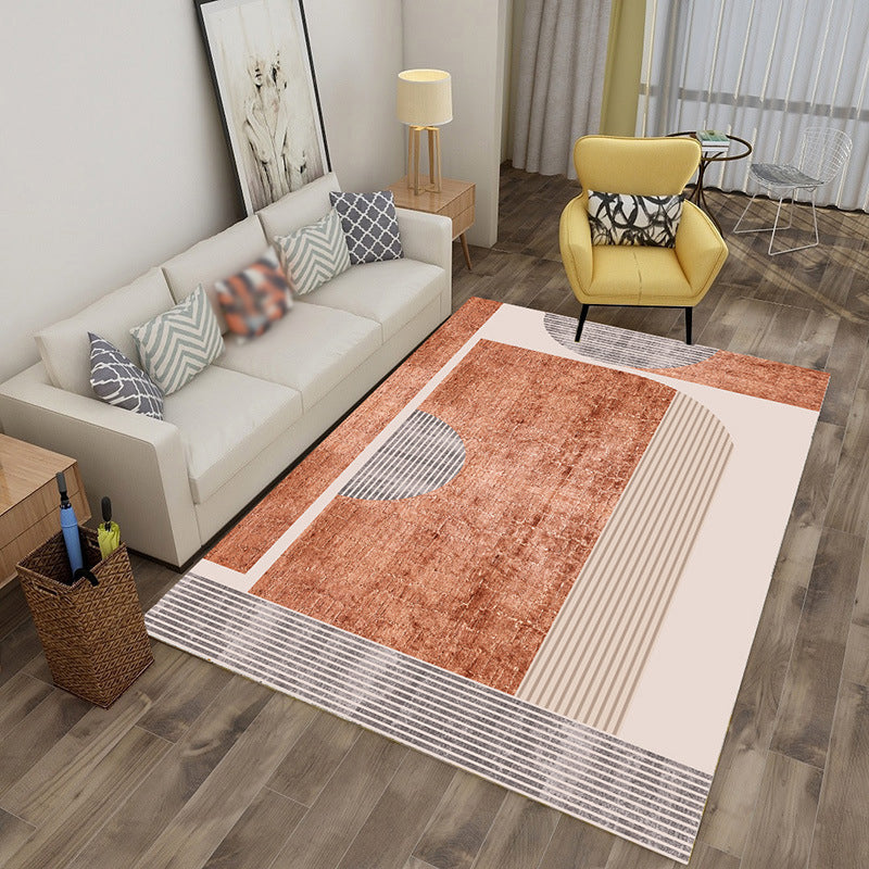 Orange Modern Rug Polyester Striped Area Rug Non-Slip Backing Rug for Home Decoration