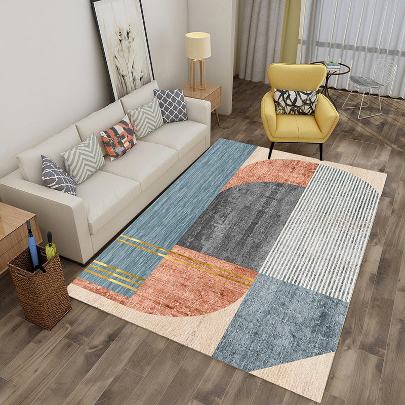 Orange Modern Rug Polyester Striped Area Rug Non-Slip Backing Rug for Home Decoration