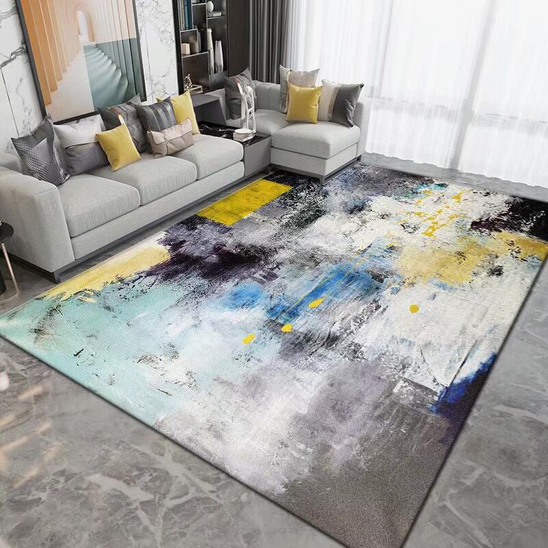 Contemporary Washable Carpet Abstract Pattern Rug Polyester Stain Resistant Carpet for Living Room