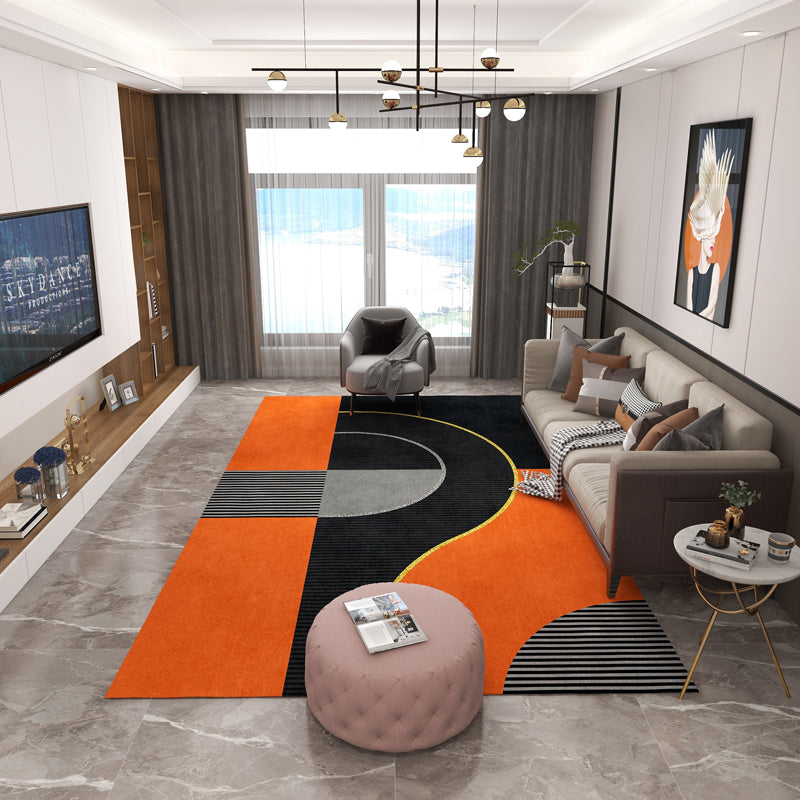 Orange Modern Area Carpet Geometric Pattern Polyester Area Rug Stain Resistant Rug for Home Decor