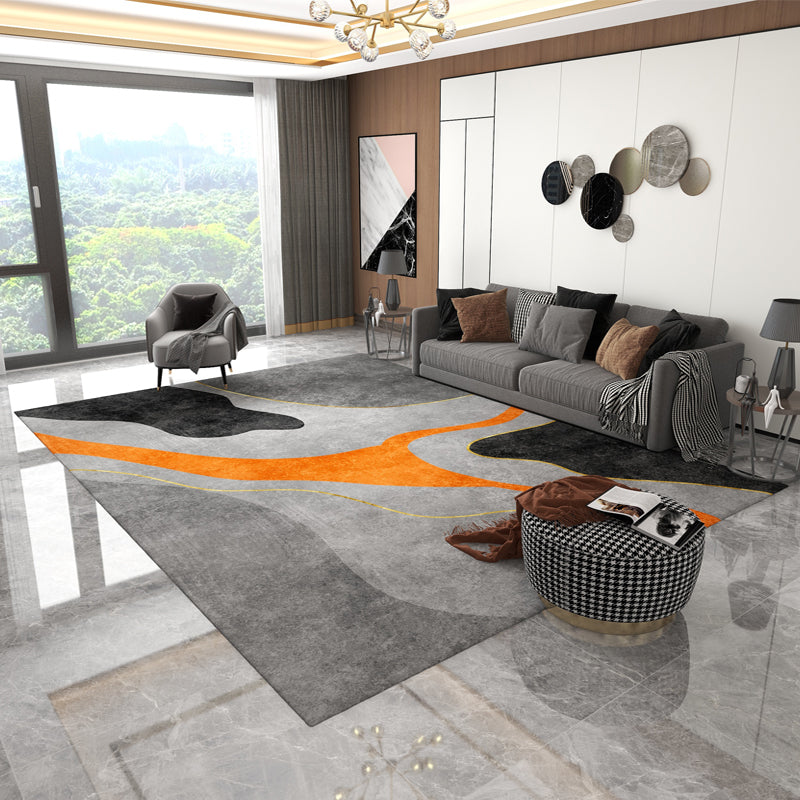 Orange Modern Area Carpet Geometric Pattern Polyester Area Rug Stain Resistant Rug for Home Decor