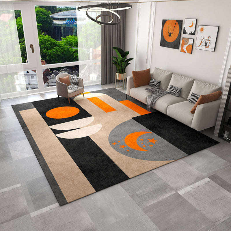 Orange Modern Area Carpet Geometric Pattern Polyester Area Rug Stain Resistant Rug for Home Decor