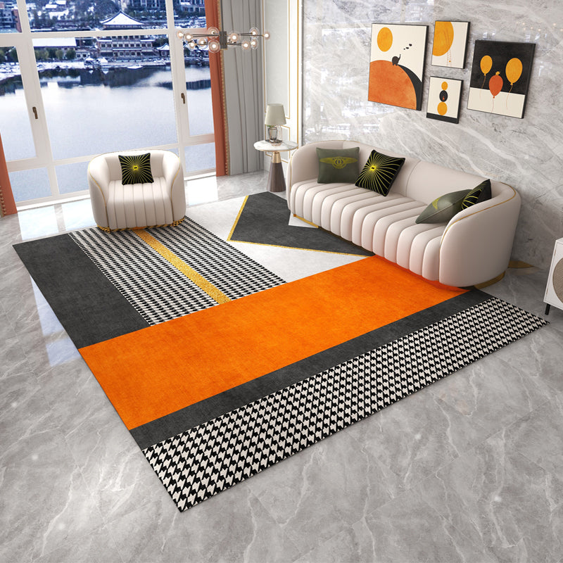 Orange Modern Area Carpet Geometric Pattern Polyester Area Rug Stain Resistant Rug for Home Decor